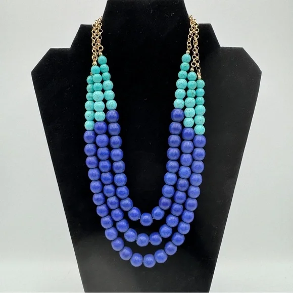 Multi Strand Blue & Turquoise Beaded Statement Necklace NWT - Picture 5 of 6
